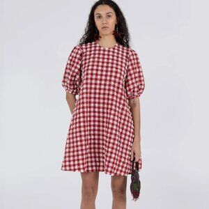 WRAY Orion dress in red lipstick check - mini dress puff sleeves